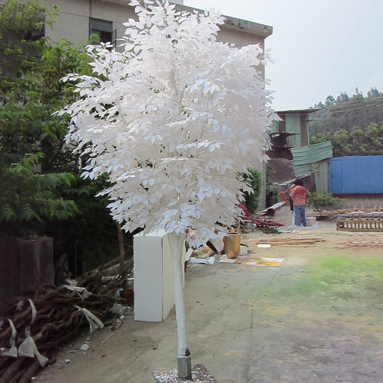 Large indoor golden artificial ficus banyan tree